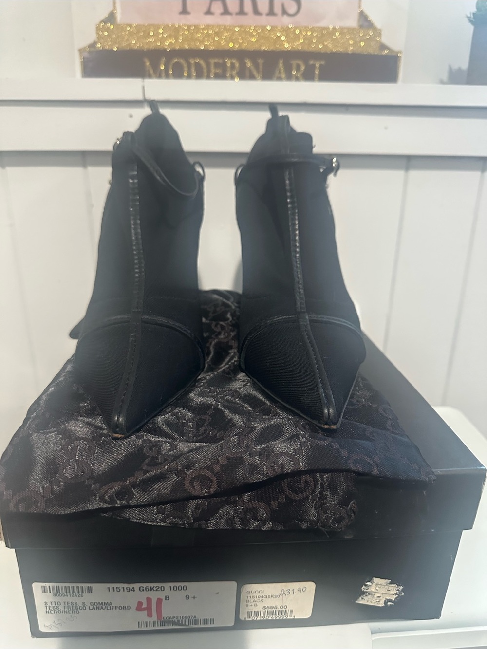 Gucci Black Pointed Toe Stretch Sock Ankle Boots